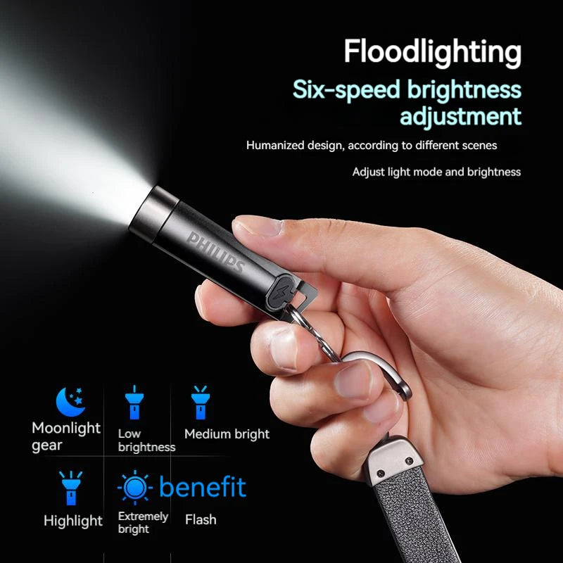 PHILIPS 2025 NEW SFL1121 EDC Flashlight LED Rechargeable Mini EDC Keychain Flashlights Camping Lamp For Hiking Self Defense