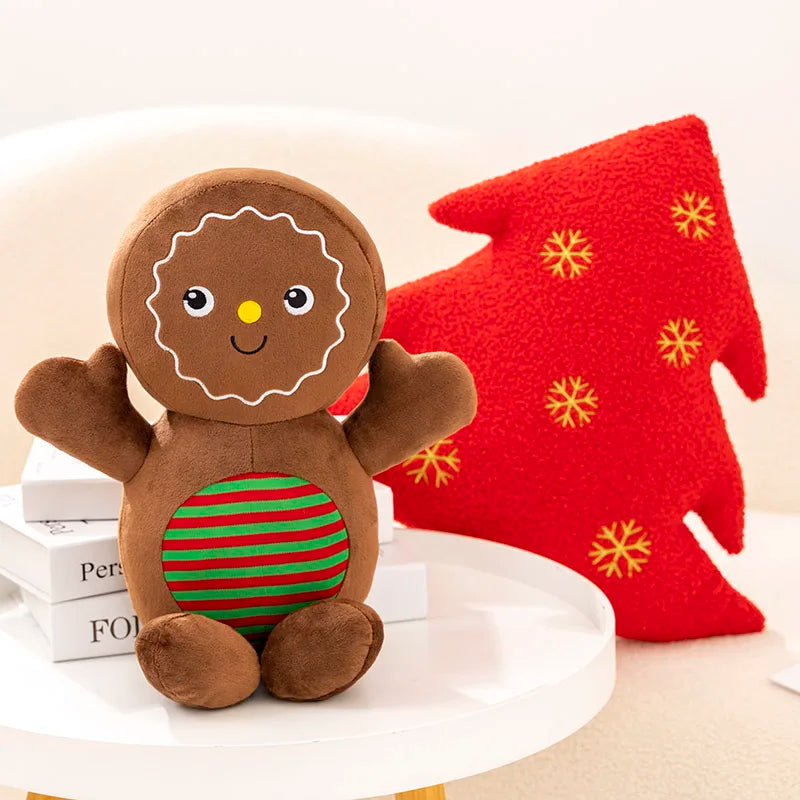 Adorable Ginger Bread Plush Toy Stuffed Caramel Chocolate Gingerbread Man Cushion Christmas Tree House Bow Ring Decor Xmas Deer