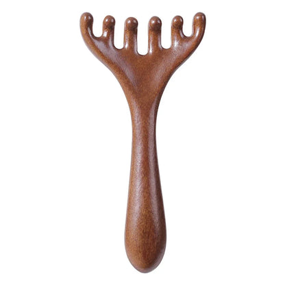 Natural Golden Sandalwood Five-Claw Scalp Massager Gua Sha Tool Back Scratcher Spa Handheld Meridian Massage Comb Hair Care