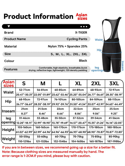 X-TIGER Men's Cycling Bib Shorts 120 Density Gel Cushion Mountain Road Bike Cycling Shorts Outdoor Casual Sports Bib Shorts