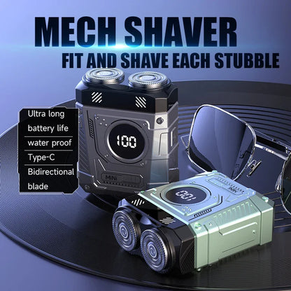Men's Magnetic Double Blade Electric Shaver for Men Mecha Punk Style Rechargeable Shaver Powerful Beard Trimmer Razor Knife