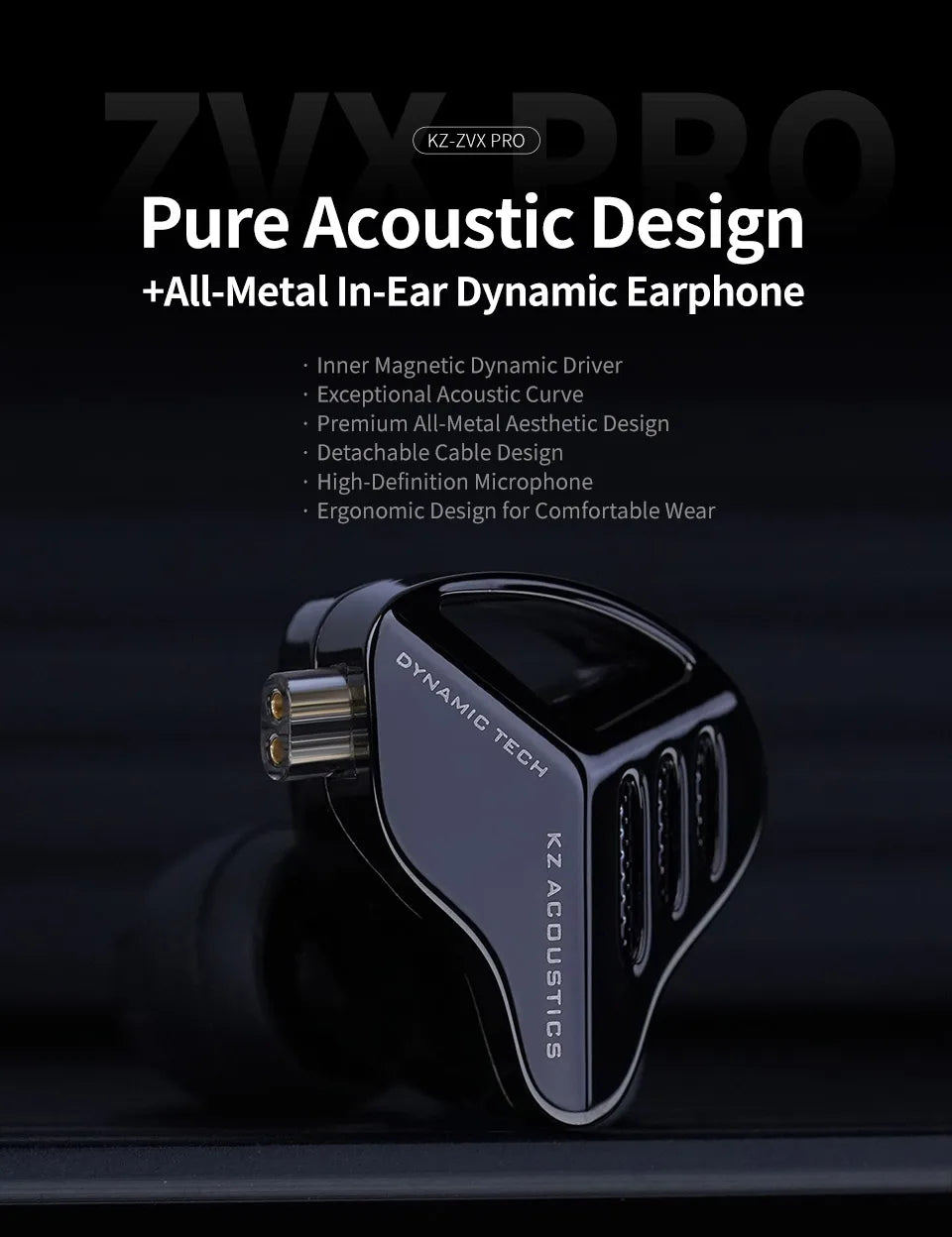 KZ ZVX PRO Dynamic In Ear Earphones HIFI Bass Earbuds Metal Monitor Headphones Sport Noise Cancelling Music Headsets