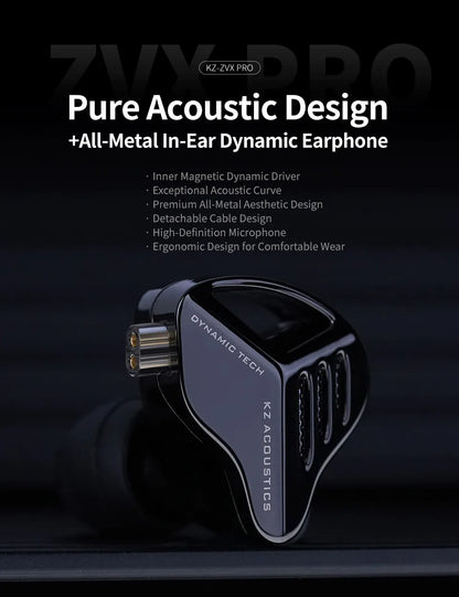 KZ ZVX PRO Dynamic In Ear Earphones HIFI Bass Earbuds Metal Monitor Headphones Sport Noise Cancelling Music Headsets