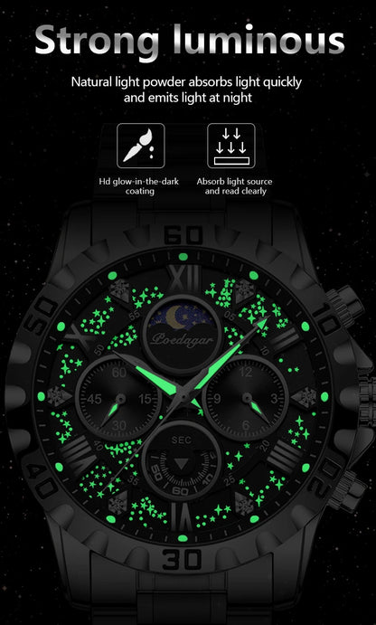 POEDAGAR Luxury Man Watch Waterproof Luminous Stainless Steel Quartz Men's Wristwatch Chronograph Military Watches For Men Reloj
