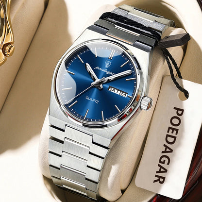 POEDAGAR Elegant Woman's Watch Date Week Waterproof Luminous Ladies Clock Quartz Stainless Steel Fashion Watches For Women Reloj