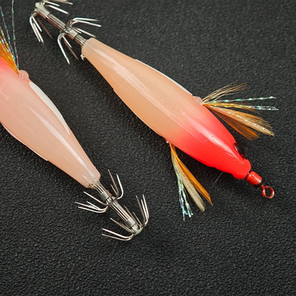 Horizontal Squid Lure Fishing, Luminous Squid Lure Tackle Bag, Wood Shrimp Bait, Artificial Baits for Squid, Octopus, and Cuttle