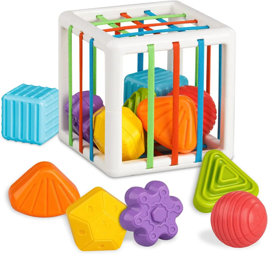 Sensory Shape Sorting Cube Toy for Toddlers 1-3 Years, Developmental Learning Gift with Textured Blocks