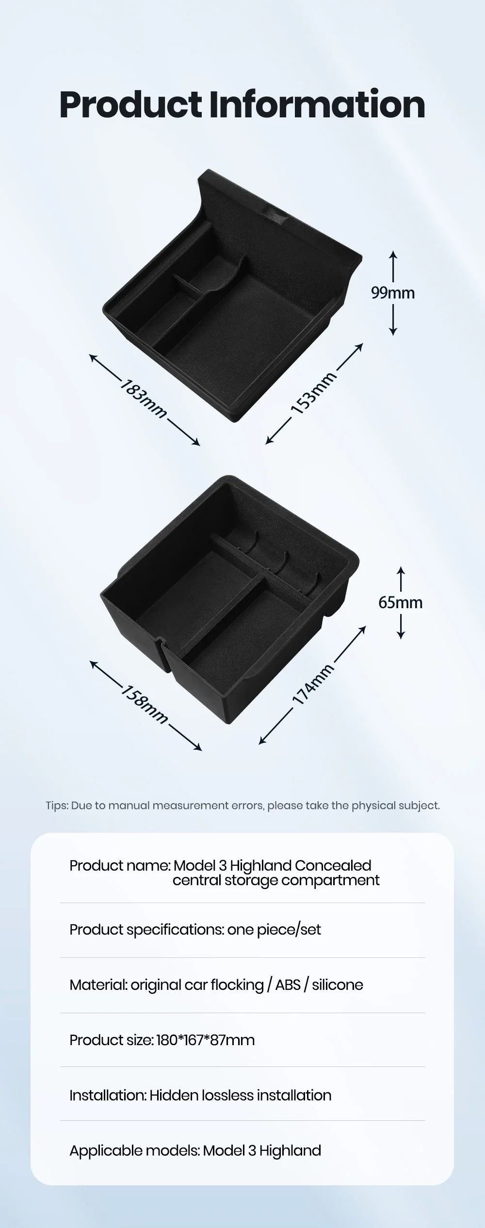 YZ For Tesla Model 3 Highland 2024 Model Y Juniper 2025 Storage Box Center Armrest Hidden Box Cup Holder Organizer Accessories