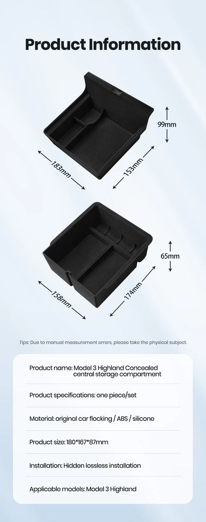 YZ For Tesla Model 3 Highland 2024 Model Y Juniper 2025 Storage Box Center Armrest Hidden Box Cup Holder Organizer Accessories
