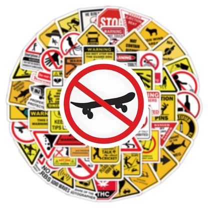 10/50/100PCS Warning Pattern Sign Stickers Pack DIY Skateboard Motorcycle Suitcase Stationery Decals Decor Phone Laptop Toys