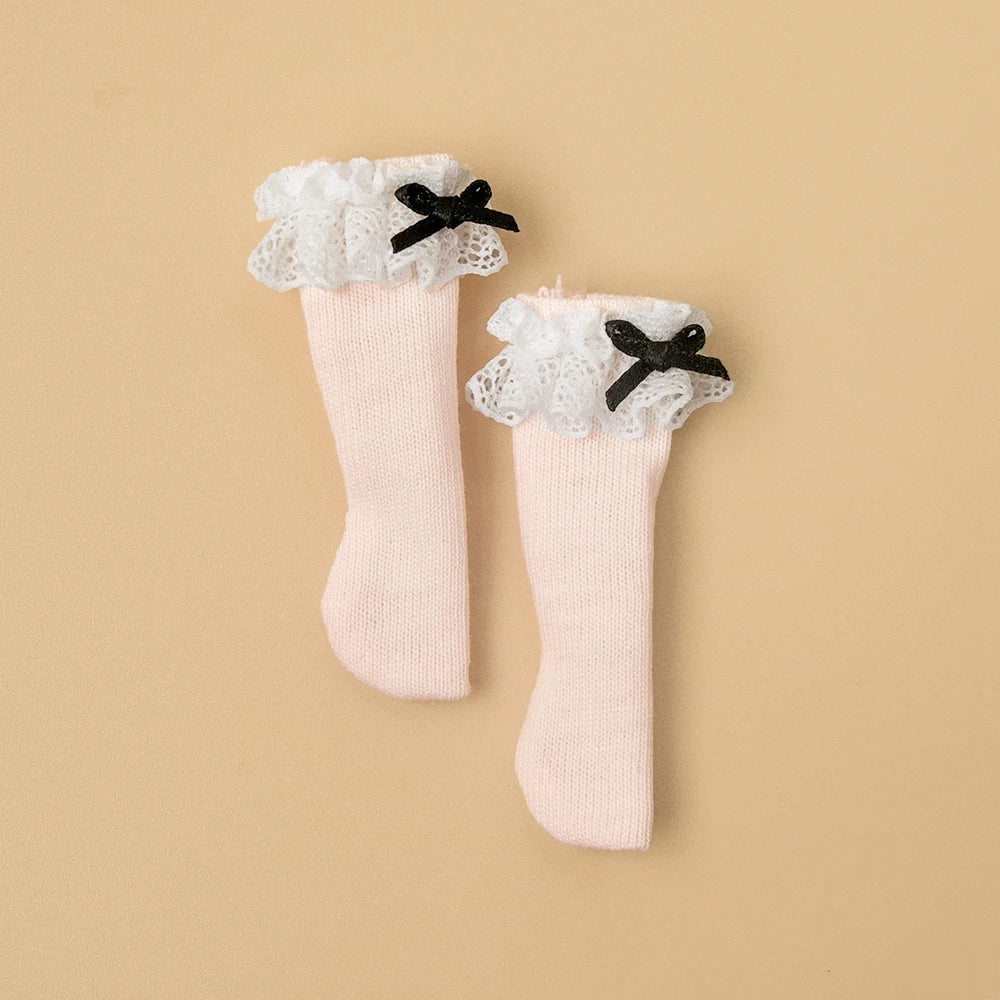 Blyth Socks Fashion Long Socks Lace Bow Socks Black White for Licca Azone Momoko OB24 OB22 OB27 YMY Doll Accessories