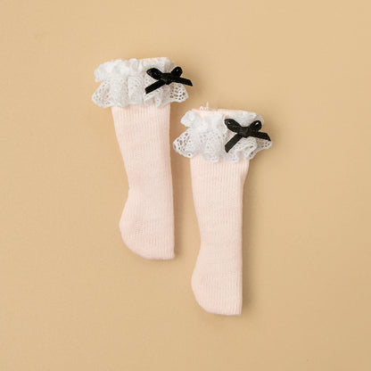 Blyth Socks Fashion Long Socks Lace Bow Socks Black White for Licca Azone Momoko OB24 OB22 OB27 YMY Doll Accessories