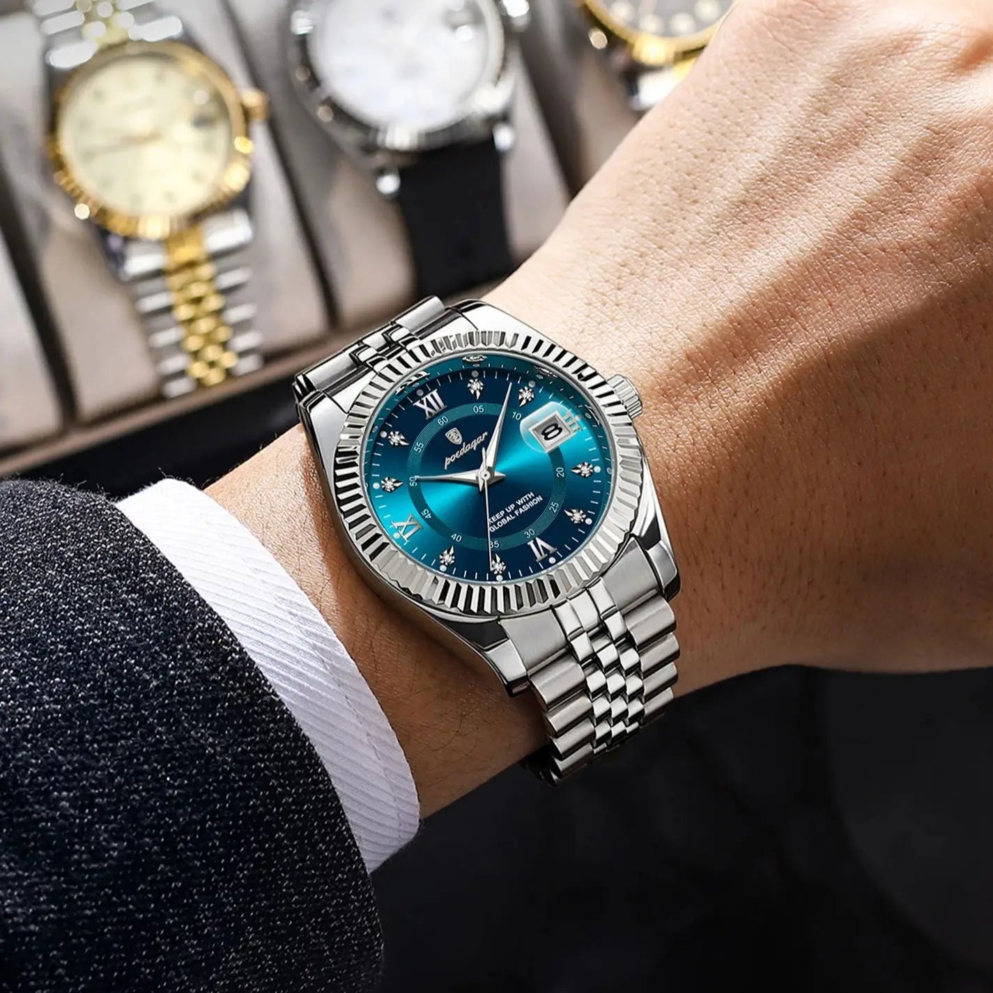 POEDAGAR Original Men Wristwatch Waterproof Luminous Date Business Man Clock Stainless Steel Quartz Military Men's Watches Reloj
