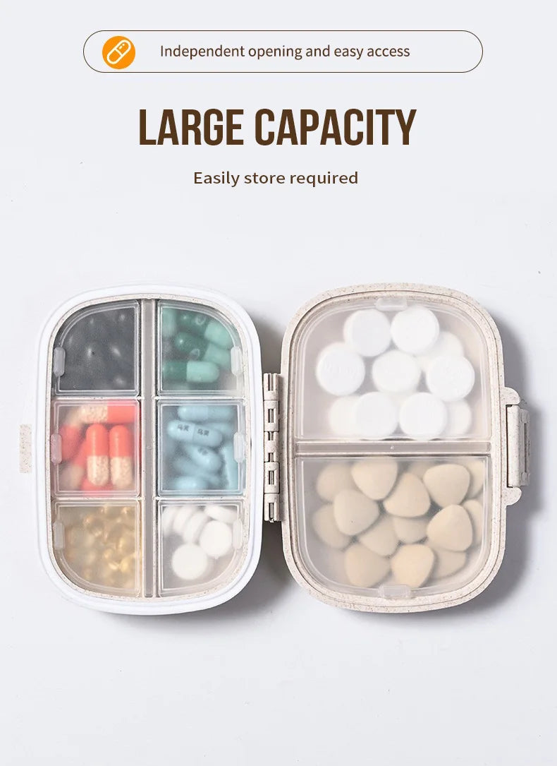 8 Grids Organizer Container For Tablets Travel Pill Box With Seal Ring Small Box For Tablets Wheat Straw Container For Medicines