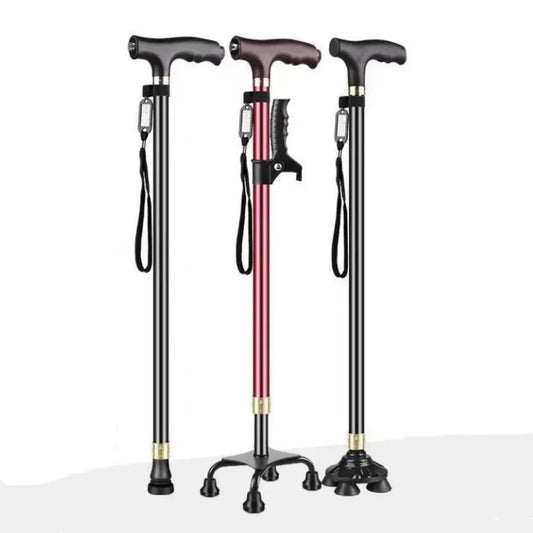 LED Light Walking Stick for Elderly - Adjustable Aluminum Alloy Crutch with Non-Slip Rubber Base for Seniors/Men/Disabled