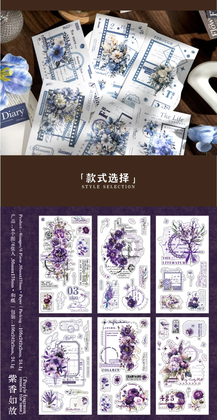 Journal GO 6pcs Flower Shadow Decorative Sticker Fresh Plant Flowers Collage Scrapbooking Label Diy Diary Journal Planner Label