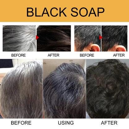 Black Hair Shampoo Soap Repairing Gray White Hair Color Smoothing Nourishing Clean Scalp Removing Dandruff Natural Hair Dye Soap