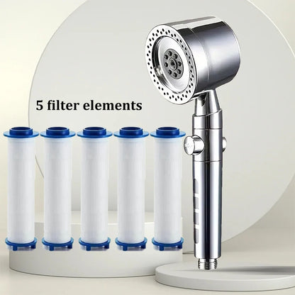New High Pressure Water Saving Filter Shower Head 5 Modes Handheld Shower Head One Button Stop Bathroom Accessories Set