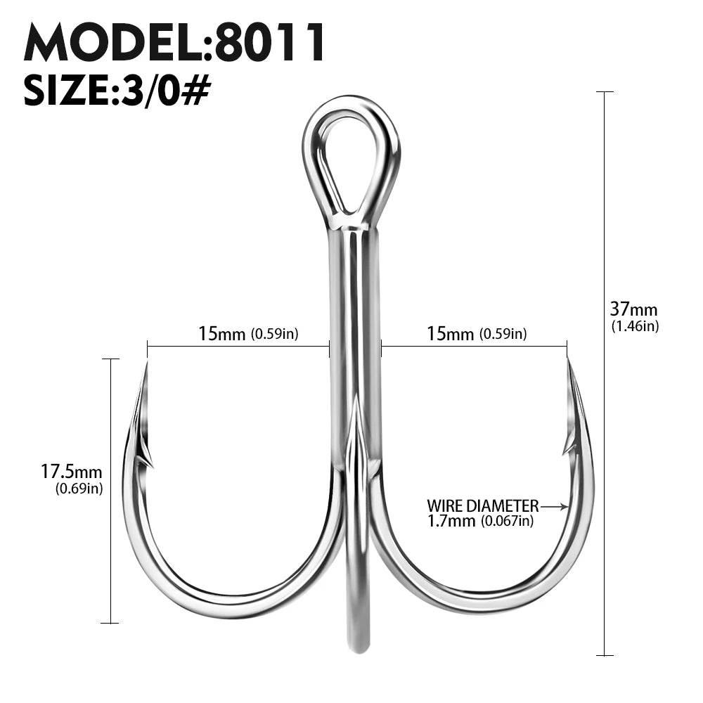 20pcs High Carbon Treble Hooks - Super Sharp, Solid Size 1#-14# Triple Barbed Steel Fishing Lure - Jigging Fishing Hook