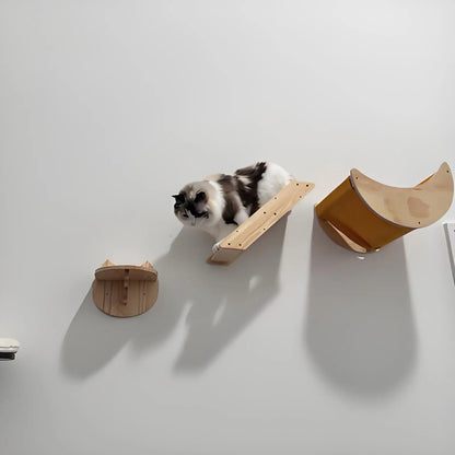 Cat Wall Hiding House Hammock Climbing Shelves Moon Perches Bed Ladder Solid Wood Steps For Activity Indoor Cats Wall Furniture