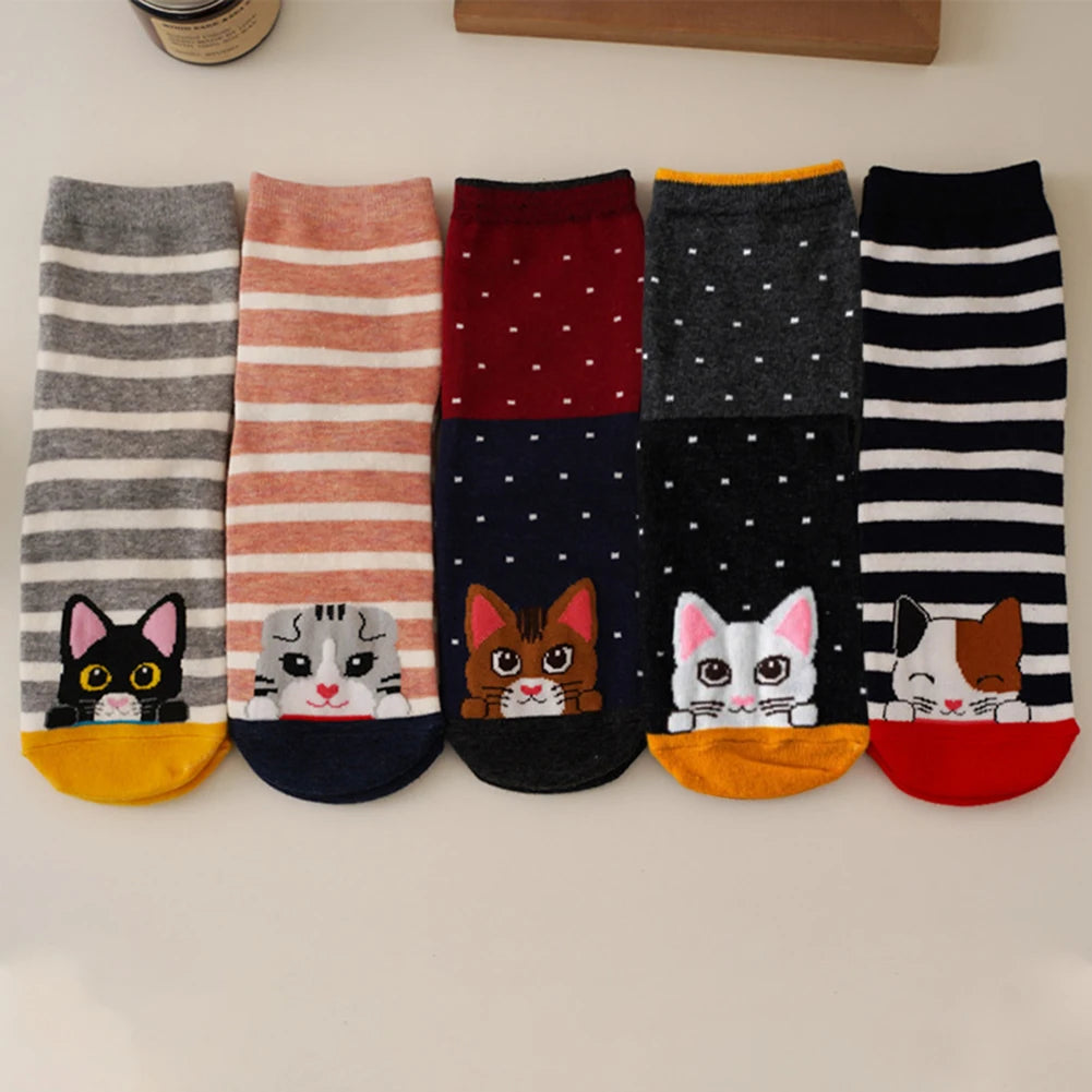 5/10 Pairs Women Socks Animal Pattern Cotton Socks Colorful Funny Sweat Wicking Socks Soft Comfortable Casual Girl Socks