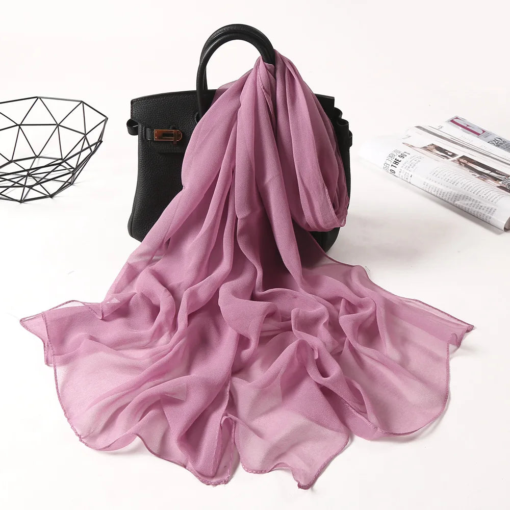 Fashion Four Seasons Women Plain Color Thin Soft Beach Thin Silky Georgette Scarf Shawls Long Wraps Beach Sunscreen Hijab