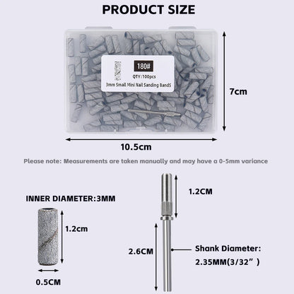 3mm Nail Sanding Bands-80/120/180/240 Grit Mini Nail Drill Bit Electric Nail File Accessory Polishing Manicure Tool 50/100pcs