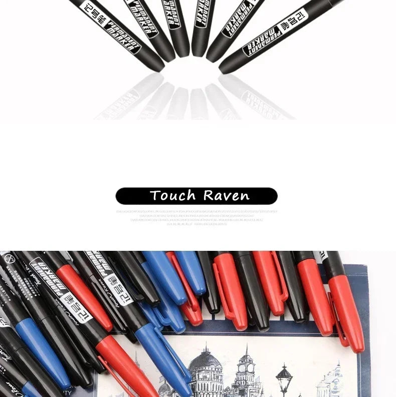 6-20PCs/Set PermanentMarker Pen Fine Point Waterproof Markers Thin Nib Crude Nib Black Blue Red Ink 1.5mm Fine Color Marker Pens