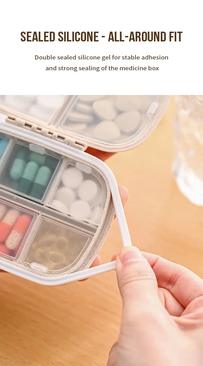8 Grids Organizer Container For Tablets Travel Pill Box With Seal Ring Small Box For Tablets Wheat Straw Container For Medicines