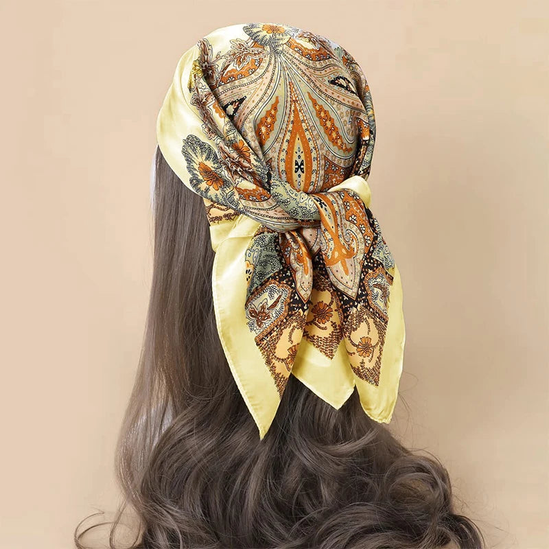 Luxury Brand Silk Square Paisley Scarf Women Satin Neck Hair Tie Band Soft Bandana Neckerchife 2025 Hijab Head Female Foulard