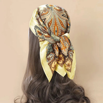 Luxury Brand Silk Square Paisley Scarf Women Satin Neck Hair Tie Band Soft Bandana Neckerchife 2025 Hijab Head Female Foulard