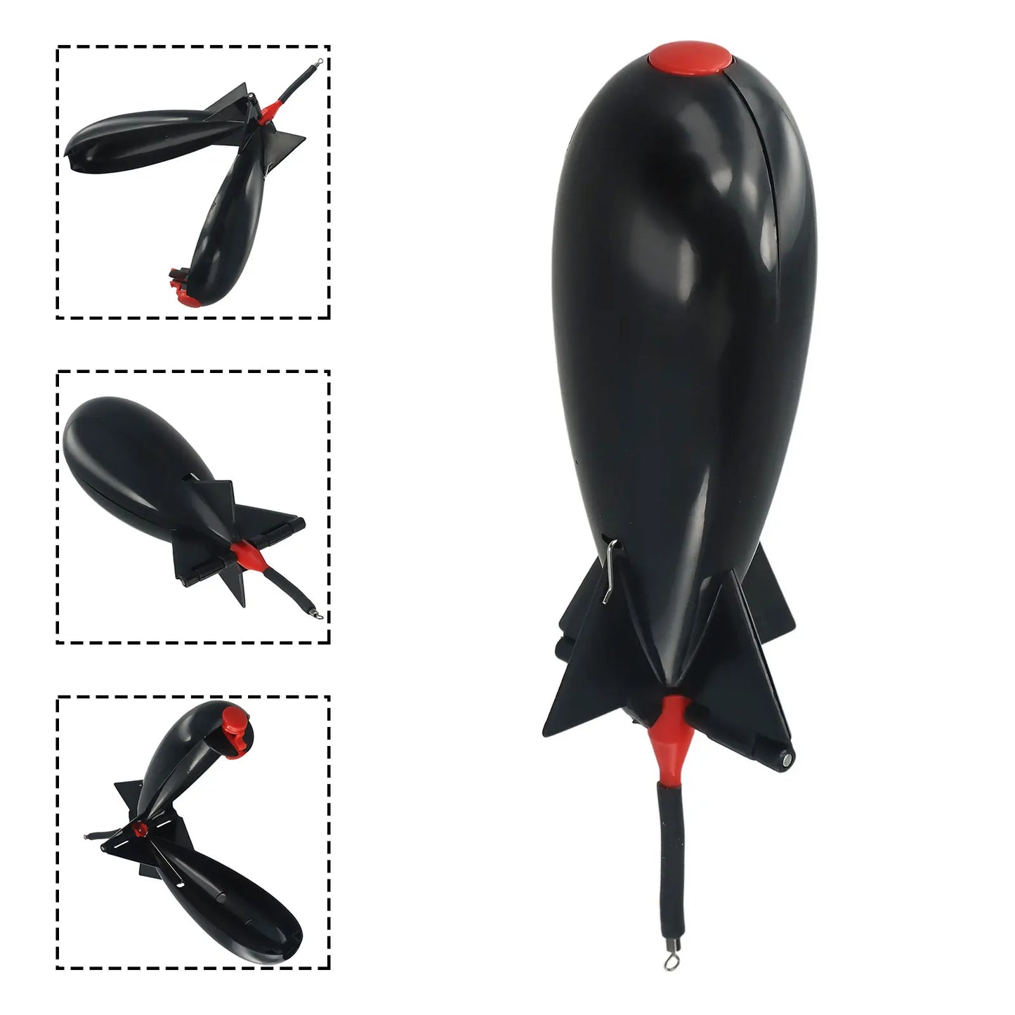 Fishing Rocket Feeder Carp Fishing Rocket Feeder Spod Bomb Float Lure Bait Holder Pellet Rocket Feeder Black Fishing Accessory