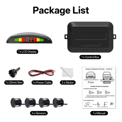 Hippcron Car LED Parking Sensor Kit 4 Sensors 22mm Reverse Radar Sound Alert Indicator System 8 Colors