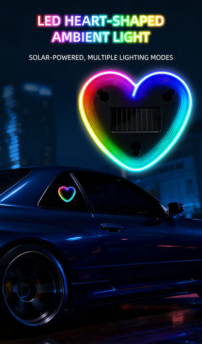 Universal Solar Atmosphere Light Heart-shaped Dynamic Gradient LED Fit Car Interior Ambient Light Decoration Accessory RGB