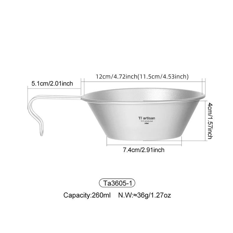 Tiartisan 260ml Titanium Camping Sierra Bowl With Fixed Handle Outdoor Picnic Ultralight Portable Salad Meal Bowl Food Container
