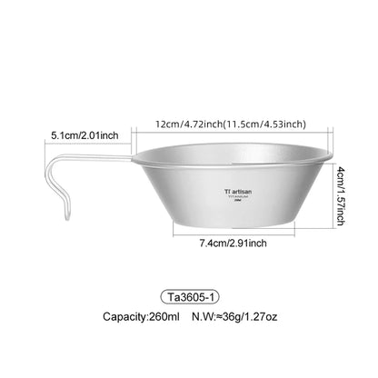 Tiartisan 260ml Titanium Camping Sierra Bowl With Fixed Handle Outdoor Picnic Ultralight Portable Salad Meal Bowl Food Container