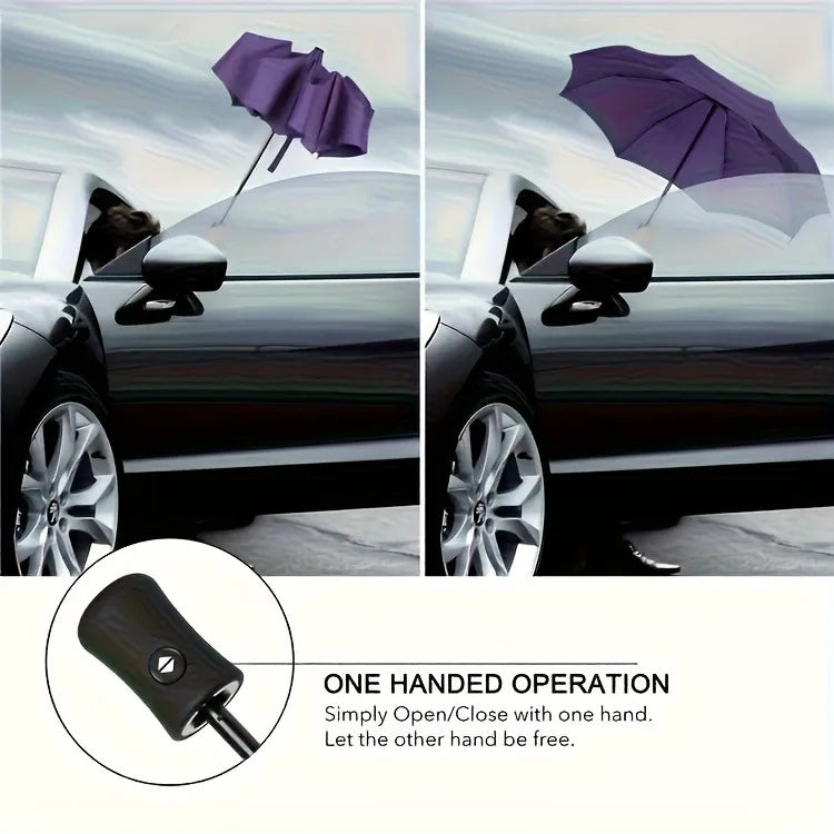 8-Rib Automatic High Quality Umbrella - One-Touch Open/Close, Compact Foldable Design for Men & Women, Navy & Black, Business &