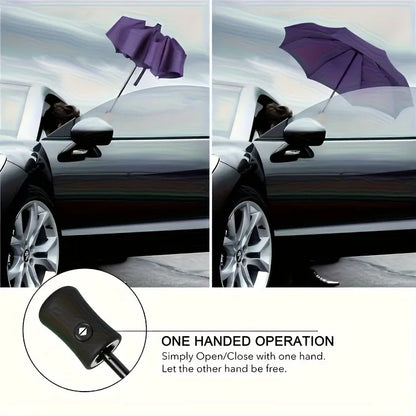 8-Rib Automatic High Quality Umbrella - One-Touch Open/Close, Compact Foldable Design for Men & Women, Navy & Black, Business &
