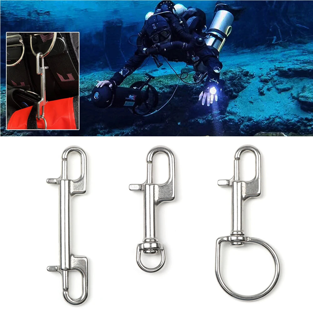 1PC 316 Stainless Steel Swivel Eye Bolt Spring Snap Hook Double Head Hook Marine Diving D Ring Snap Hooks With Swivel