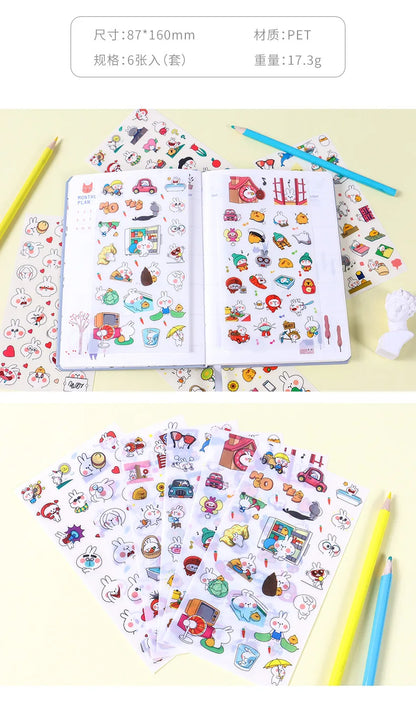 6Pcs/Lot Waterproof Cartoon Transparent Pvc Stickers DIY Hand Account Diary Decorative Stickers Kawaii Phone Cup Stickers