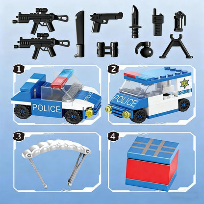 City police station building block group boy DIY car brick police station model building children's educational toy gift