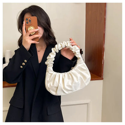 HOMEFISH Fashion Pleated PU Cloud Handlebags for Women Leisure Armpit Shoulder Bags Dumpling Handbag Female Shopping Hand Bags