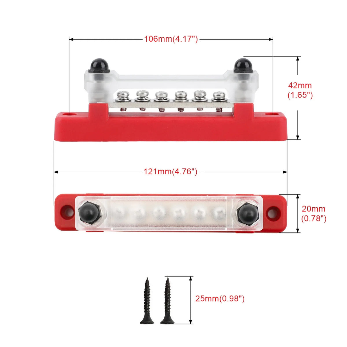 M6 12V Terminal Block Bus Bar 1/4 Inch Stud 150A Electrical Power Distribution Block Bus Bar for Truck Boat Camper RV Caravan