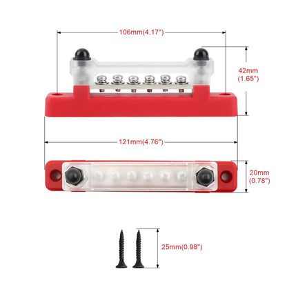 M6 12V Terminal Block Bus Bar 1/4 Inch Stud 150A Electrical Power Distribution Block Bus Bar for Truck Boat Camper RV Caravan