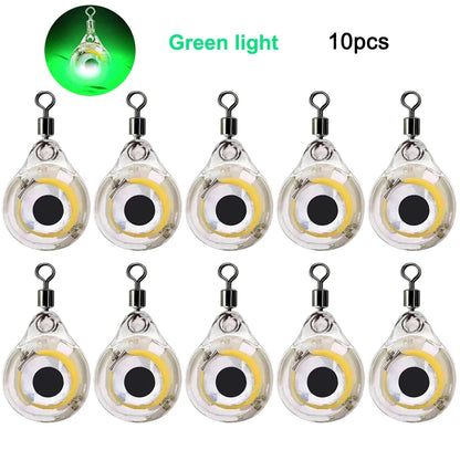 10Pcs Fishing Lure Light Mini Eye Shape Underwater Night Light Lure Battery Powered Lighted Flasher Bait for Seawater Freshwater