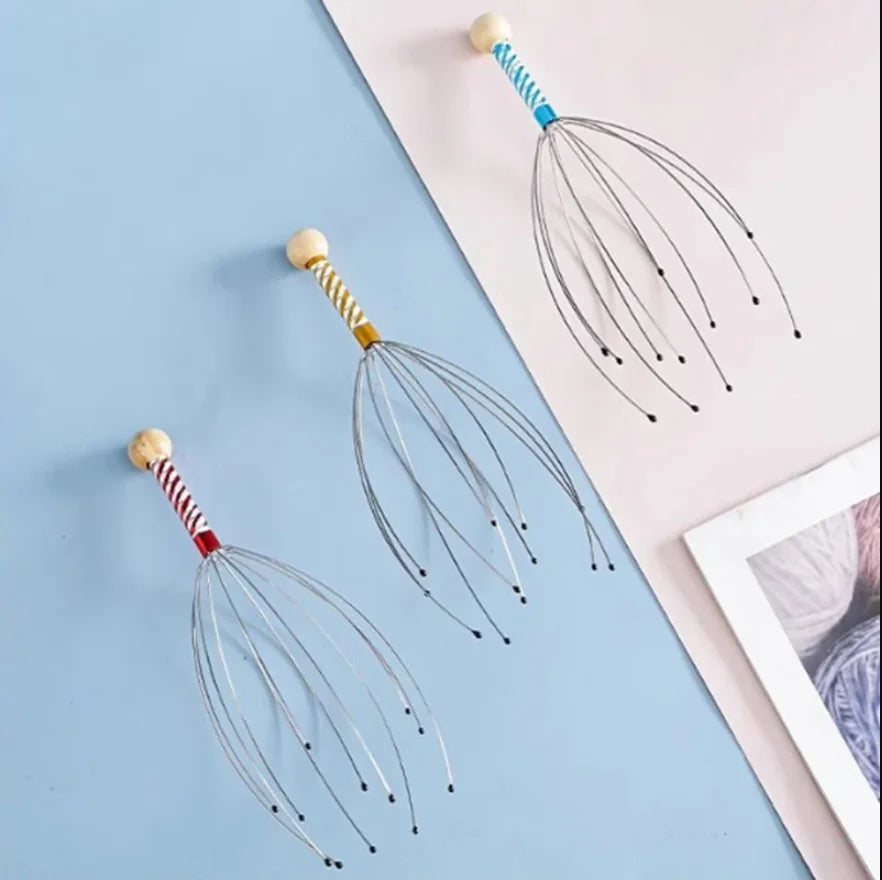 Relax Octopus Head Massager Stainless Steel Engraved Head Relaxer Brain Massage Claw Scalp Scratcher Itch Reliever Random Color