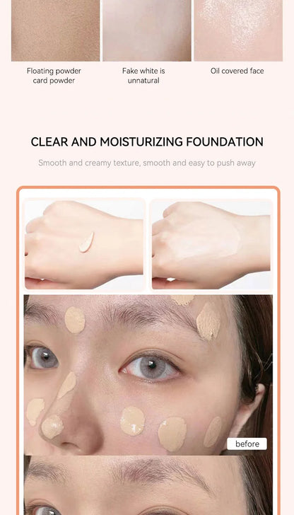 The liquid foundation is light, matte, naturally brightening, and does not come off makeup. The natural complexion is frosty,