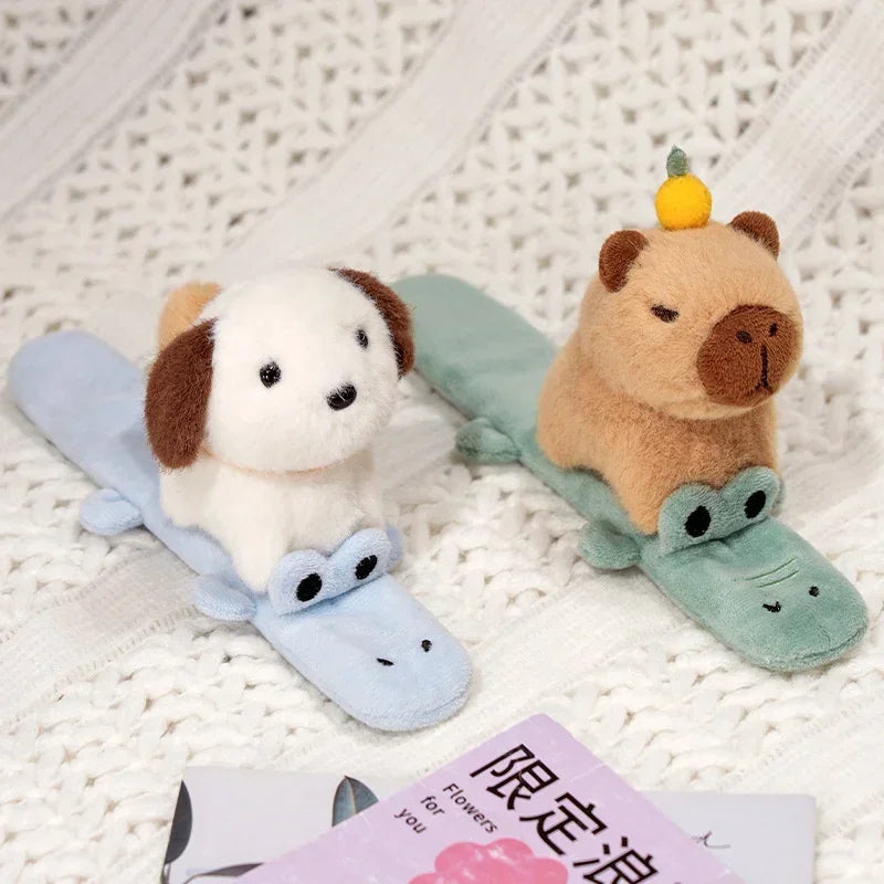 Capybara Slap Snap Wrap Capibara Plushie Wristband Bracelet Kawaii Cute Dog Cat Plush Toy Hand Ring Creative Funny Gift