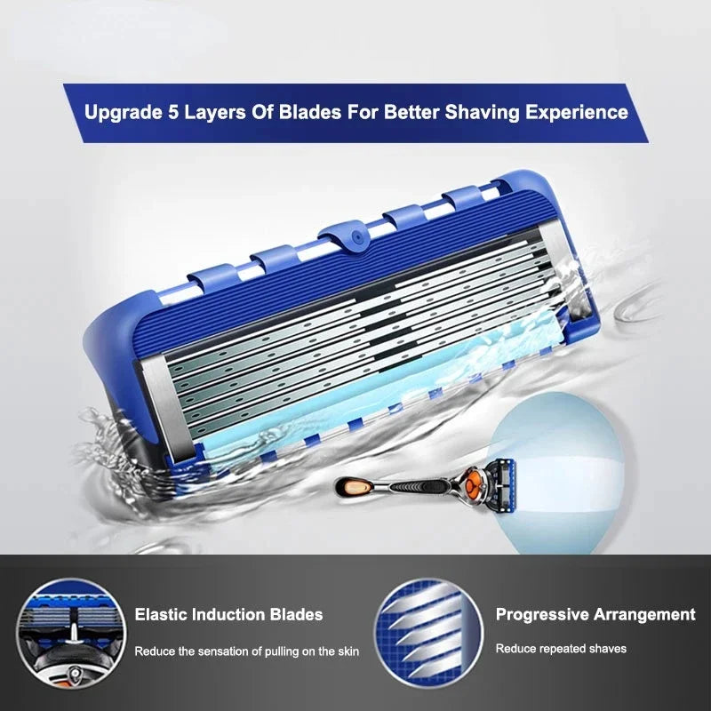 Manual Shaving For Men Replace Head Five Layer Blade Eight Comfortable Shaving Blades The Latest Blue No Skin Damage Uncharged