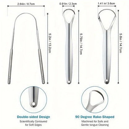 Stainless Steel Tongue Scrapers with Large Case, Tongue Scraper, Tongue Coating Scraper, Odorless,Exquisite gift box packaging